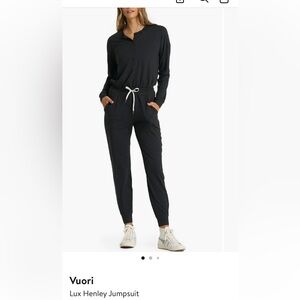 Vuori Women's Black Heather Lux Henley long sleeve Jumpsuit
